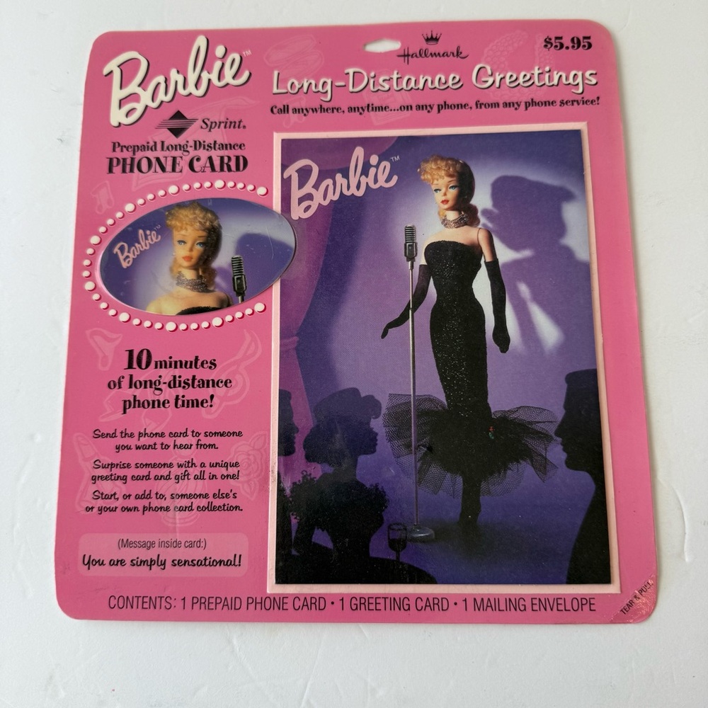 Vintage Hallmark Barbie Long-Distance Phone Card in Pink and Black